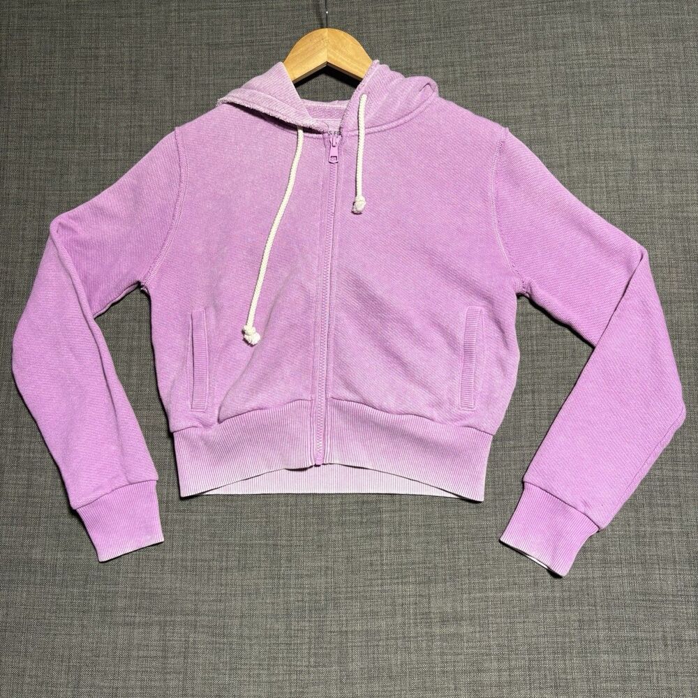 Womens American Eagle Cropped Lived-In Zip Up Hoodie Sweatshirt Size Small Pink